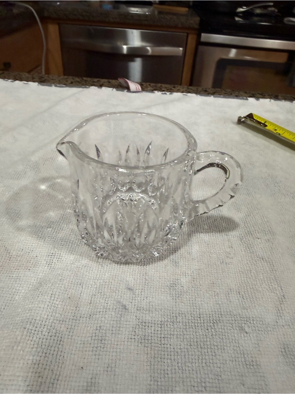 Clear Glass Creamer Pitcher with Faceted Pattern